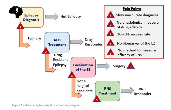 Figure 1. Clinical workflow after first seizure and pain points.