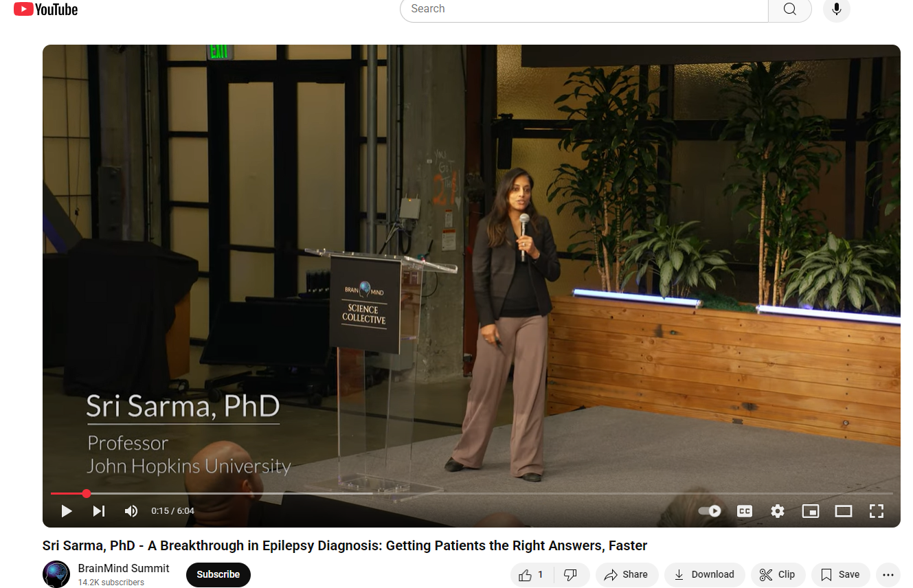 Sri delivering a Lightning Talk at the BrainMind Science Collective in March 2025.