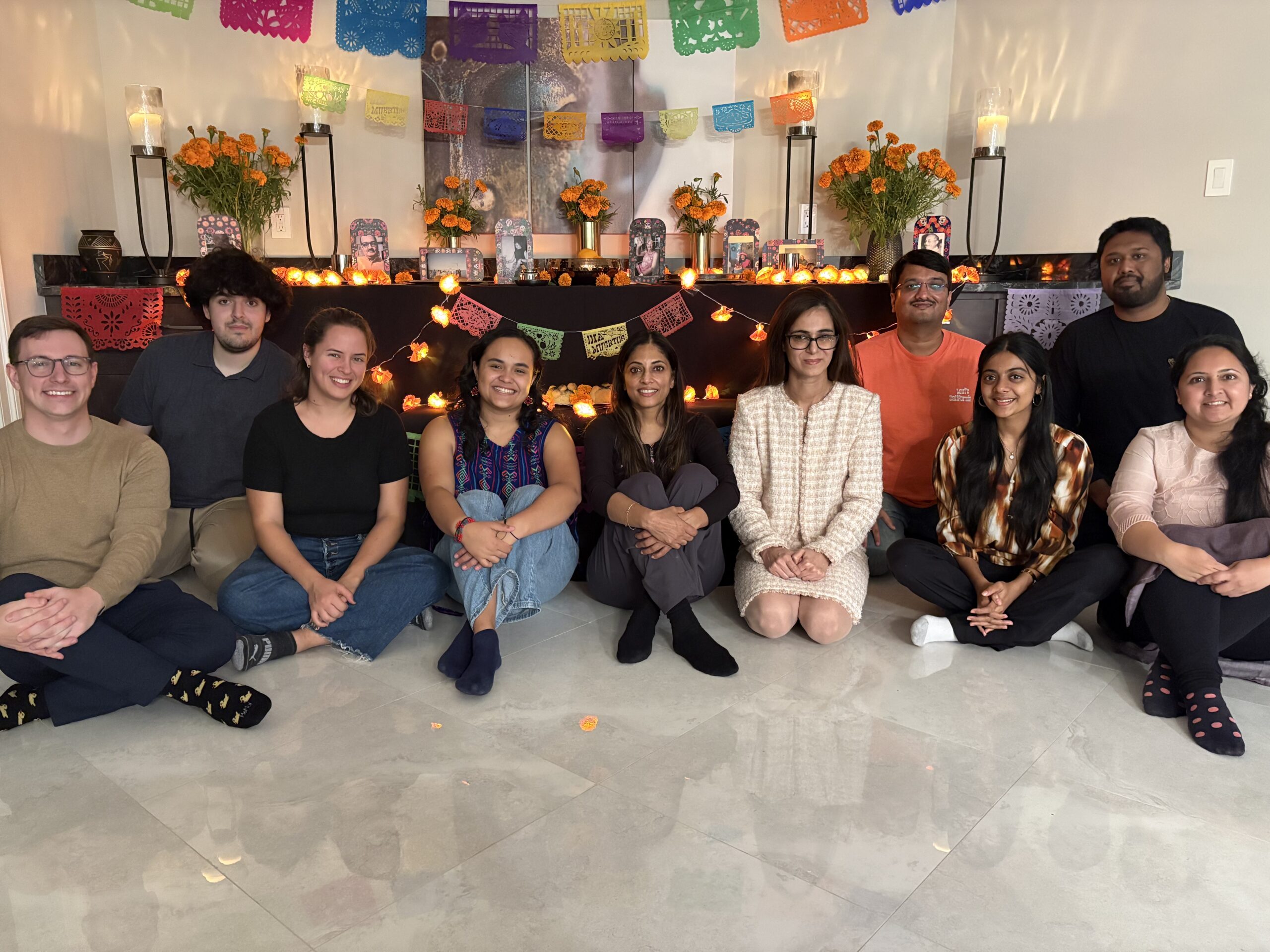 Sarma lab gathers to celebrate Dia de los Muertos.