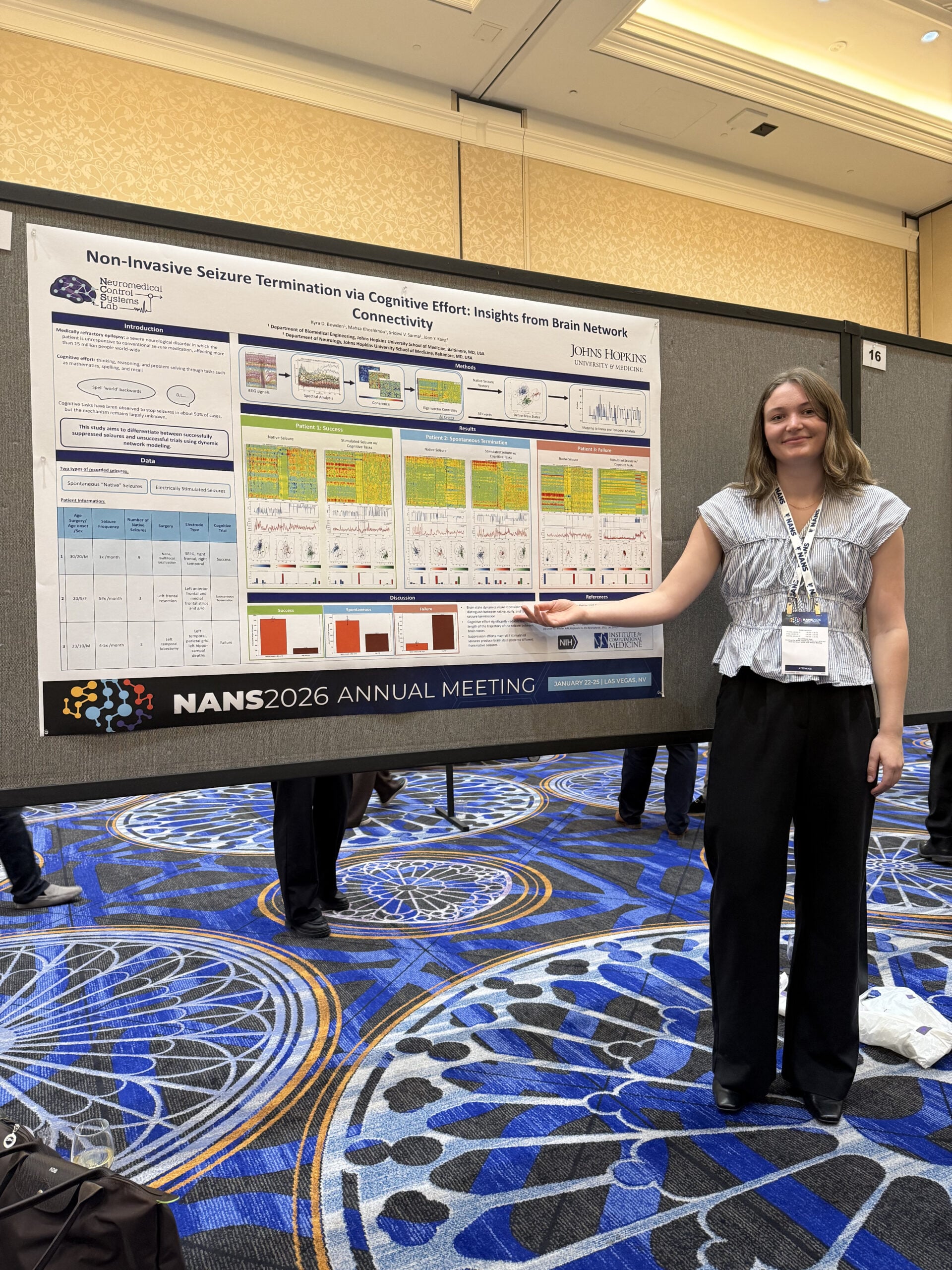 Kyra Bowden and her poster at NANS2026 meeting